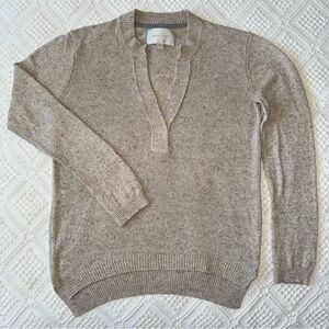 Brochu Walker Beige Tan Viscose Linen V-Neck Sweater, Large